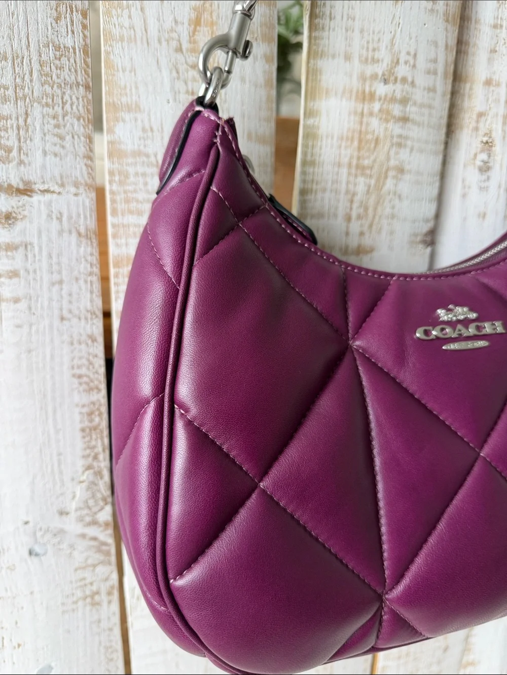 Coach Teri Hobo With Puffy Diamond Quilting Deep Berry